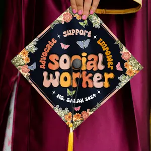 Social Worker Graduation Cap Topper, Advocate Support Empower Printed Grad Cap, Unique Cap Decoration For Graduation 2025