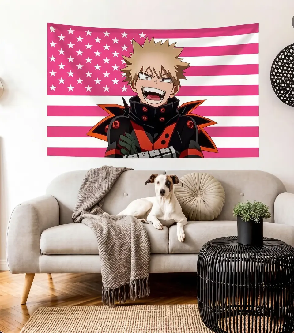 2025 Design Fun Bakugo Katsuki Printed Light-Colored Linen Cotton Wall Tapestry, Durable Fade-Resistant Home Supplies, Decoration for Bedroom Room Decorations, Cute Outdoor Gift Accessory