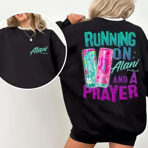 [Sale Up To 50%] Running On Alani Nu And A Prayer 2 Sided Sweatshirt, Gift For Alani Nu Lovers, Alani Nu Tee, Alani Shirt streetwear graphic tee