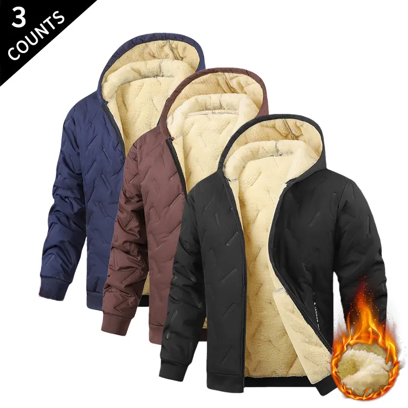 #SohoChicHot Trend Men Winter Essential Coat 3‑Pack Sherpa Fleece Lined Hooded Jackets For Daily Outdoor