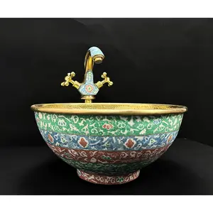 Brass Vessel Sink and Countertop Mixer Tap Set – Moroccan Resin Inlay Design