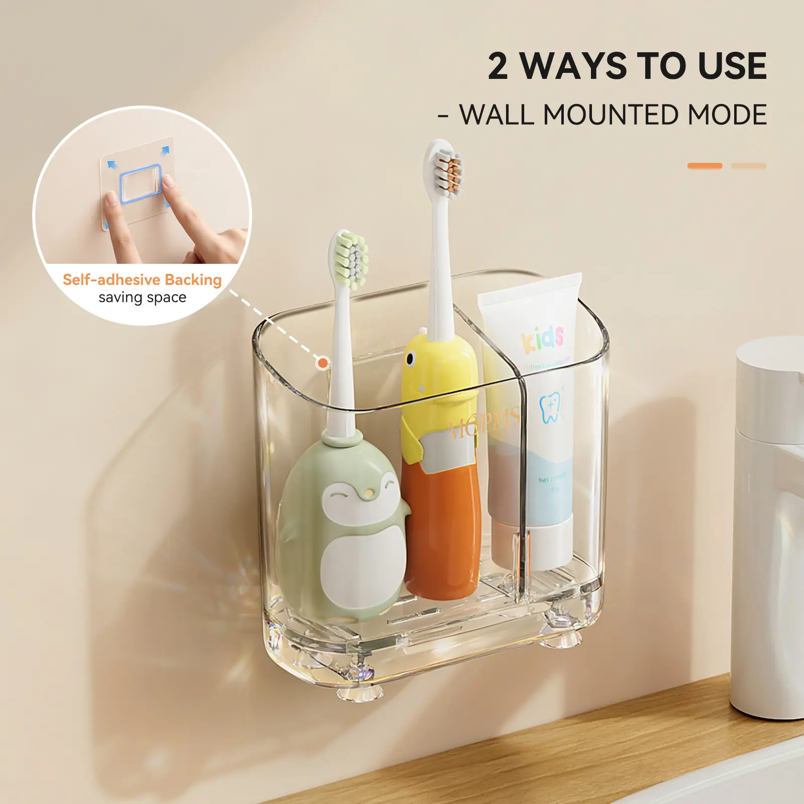 MOPMS Toothbrush Holders for Bathrooms, 3 Slots Clear Toothbrush Organizer with Removable Dividers, Kids Electric Toothbrush Holder and Toothpaste Holder for Bathroom Countertop Accessories Storage, Transparent Toothbrush Stand
