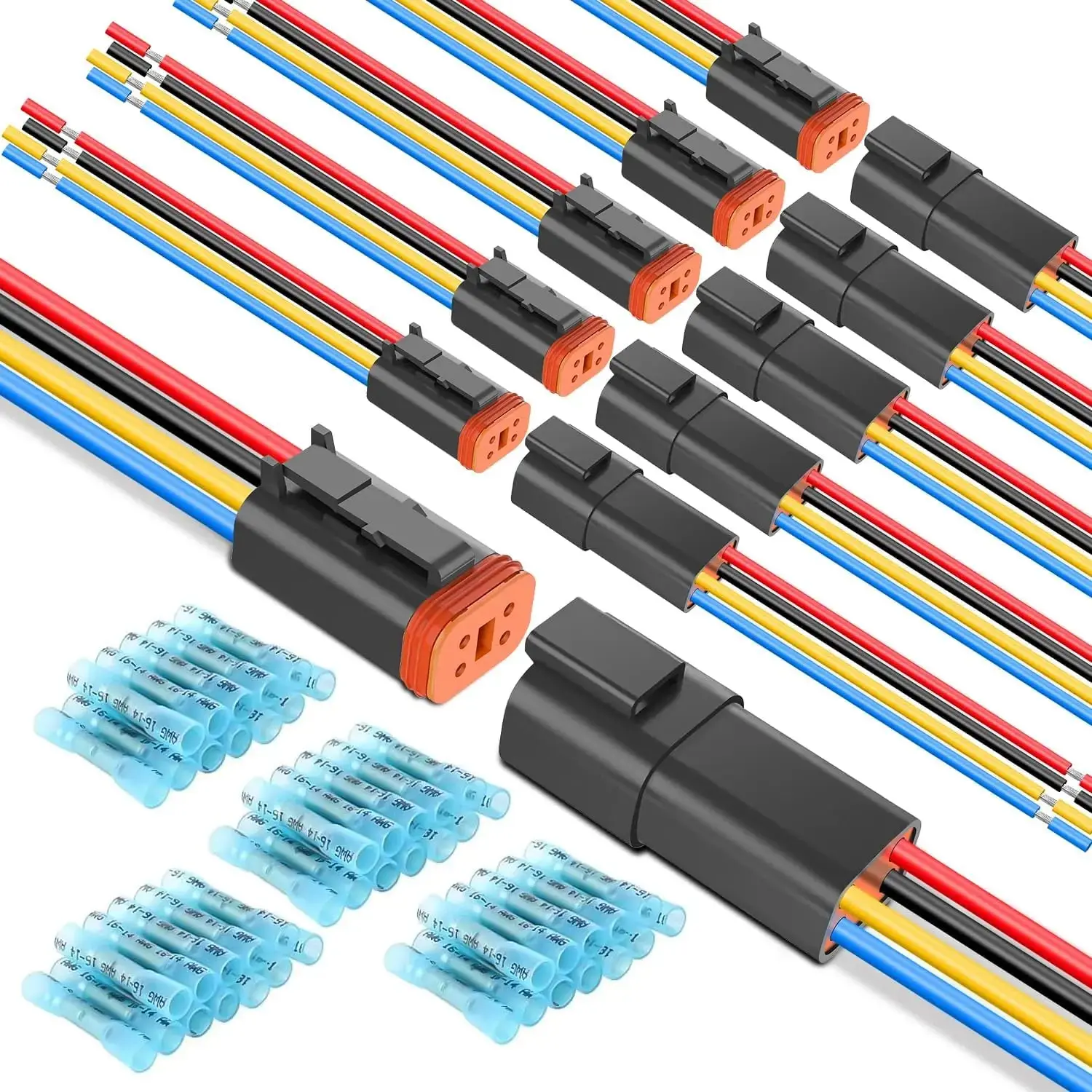 Nilight 4-Pin DT Waterproof Protective Connectors Kit, 16AWG 6 Male & Female Electrical Cable Wire Plug Quick Connector Terminals with Heat Shrink Butt Terminals for Scooters, Wiring Connectors Kit