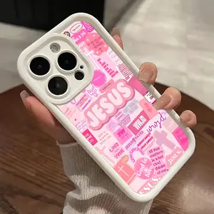 Pink Cross Jesus Case for iPhone 16 15 14 Pro Max 13 12 11 XR XS Plus Shockproof Non Slip Military-Grade Protection Silicone Cover