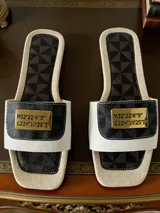 French Versatile Slip-On Sandals for Women, Summer Vacation Style Low Heel Square Toe Slippers, Large Size Metal Buckle