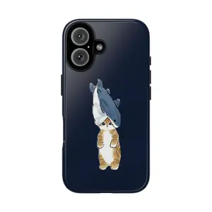 Cute Cat in Shark Costume PCompatible with iPhone 17 Pro Max 16 15 Plus 14 13 12 11 AIR XS XR Phone Case Hard Shell Rugged Phone Case Anti-scratch Shockproof Frosted Protective Cover Waterproof Outer Layer Durable Shell