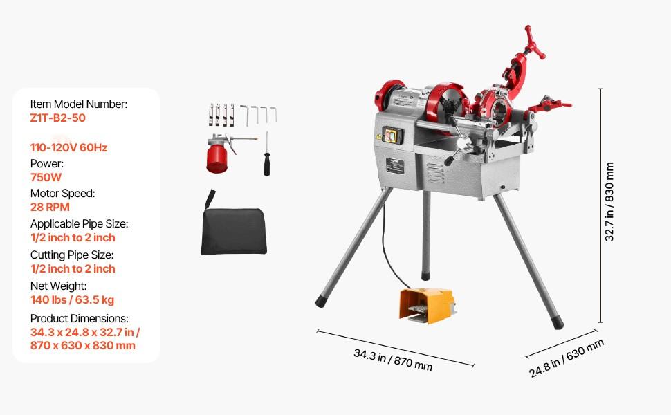 Electric Pipe Threading Machine 750W 28RPM High-Torque Cutter for 1/2-Inch To 2-Inch Pipes, Heavy-Duty Portable Plumbing Tool With Quick-Change Die Heads, NPT Threading Compatibility, Durable Construction for Contractors Electric Pipe Threading Machine 750W 28RPM High-Torque Cutter for 1/2-Inch To 2-Inch Pipes, Heavy-Duty Portable Plumbing Tool With Quick-Change Die Heads, NPT Threading Compatibility, Durable Construction for Contractors