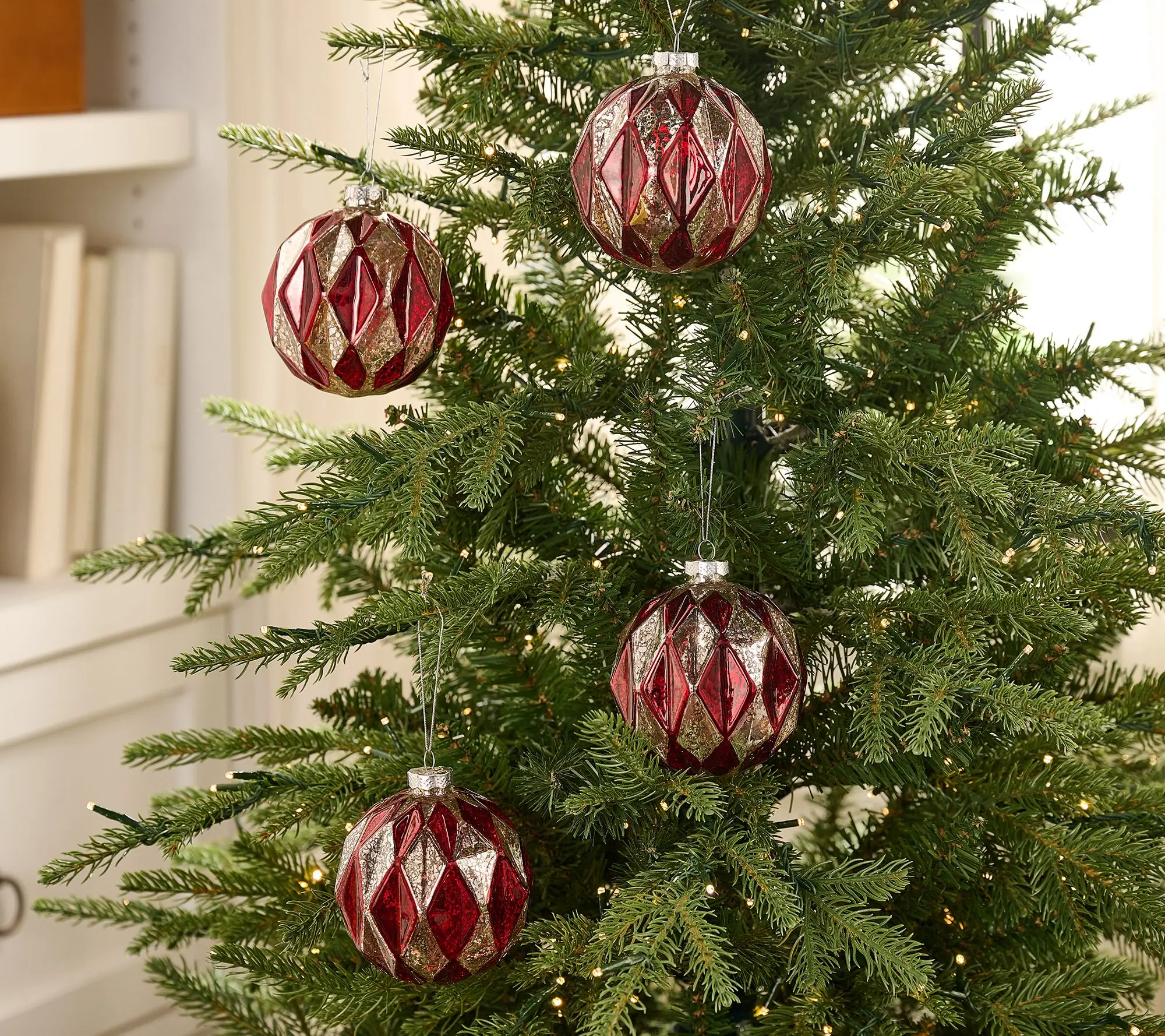 Set of 4 Harlequin Glass Ornaments by Valerie