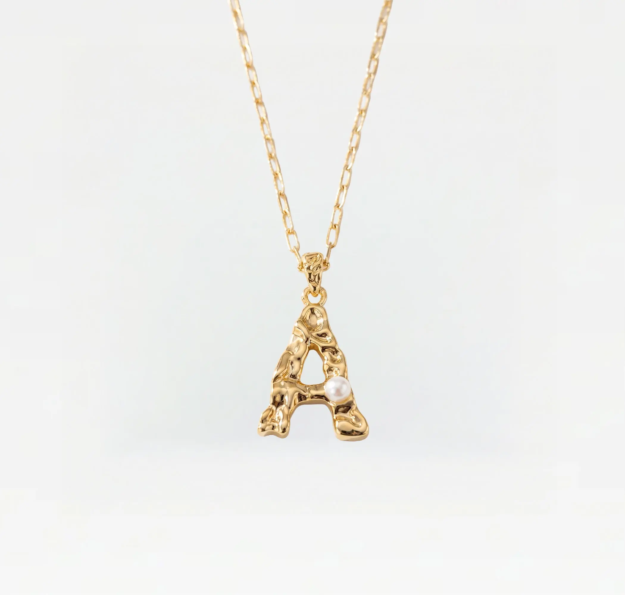 The Hammered Pearl Initial Necklace