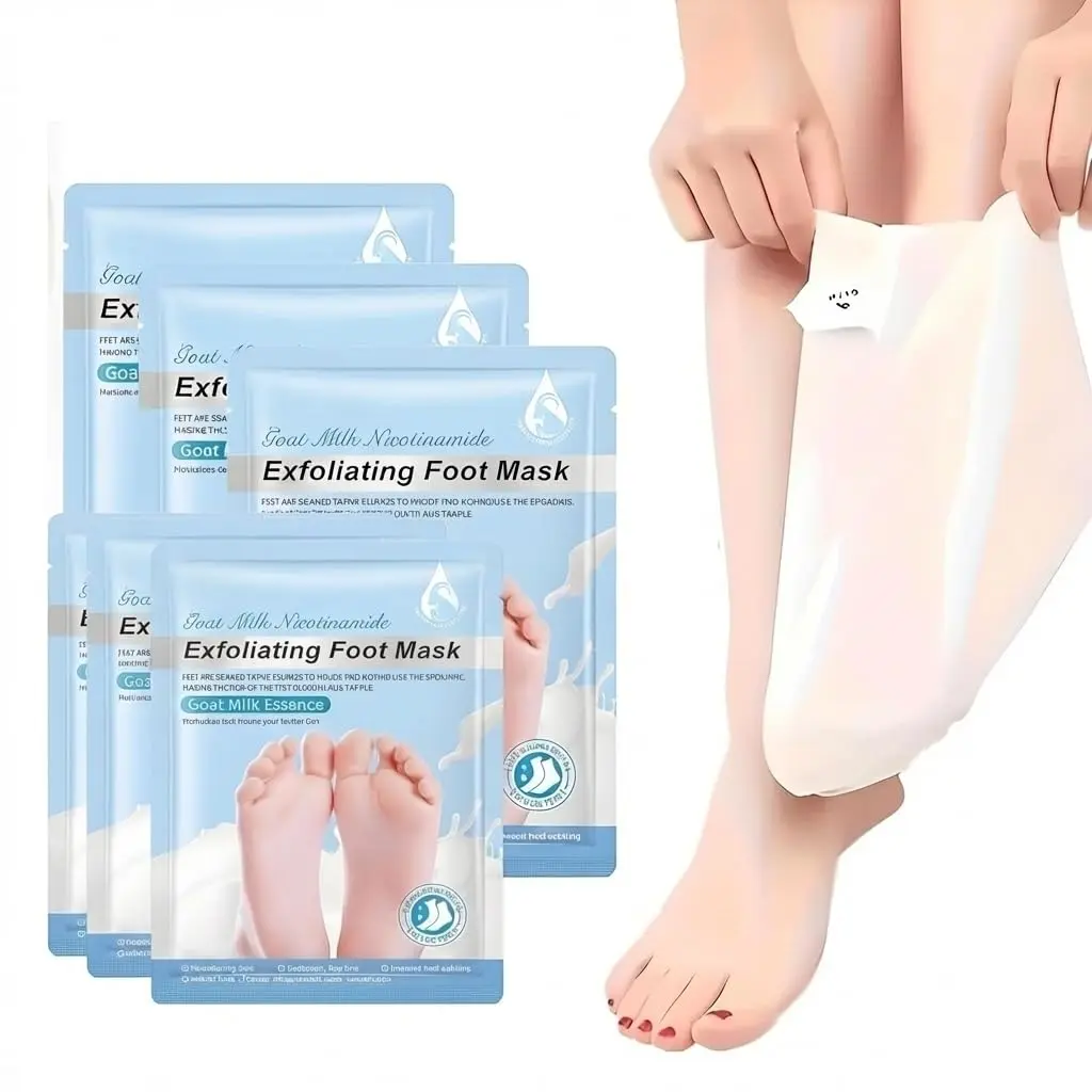 Goat Milk Niacinamide Hydrating Moisturizing Exfoliating Peeling Foot Mask, 6 Counts/set Dead Skin Removal For Feet Mask, Callus Removing Product, Foot Hard Skin Removing Mask, Pedicure Foot Care Products Moisturizer