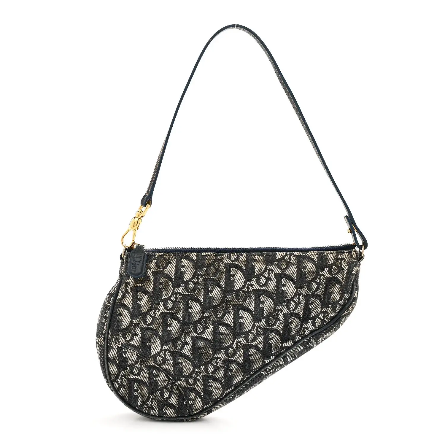 Pre-owned Dior Leather Shoulder bags Monogram Mini Saddle Pochette Navy
