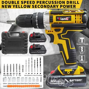 2-Battery Cordless Drill Set - High-Torque Impact Drill With LED Light, 2-Variable Speed, And Compact Charger For Home DIY Projects And Power Drive