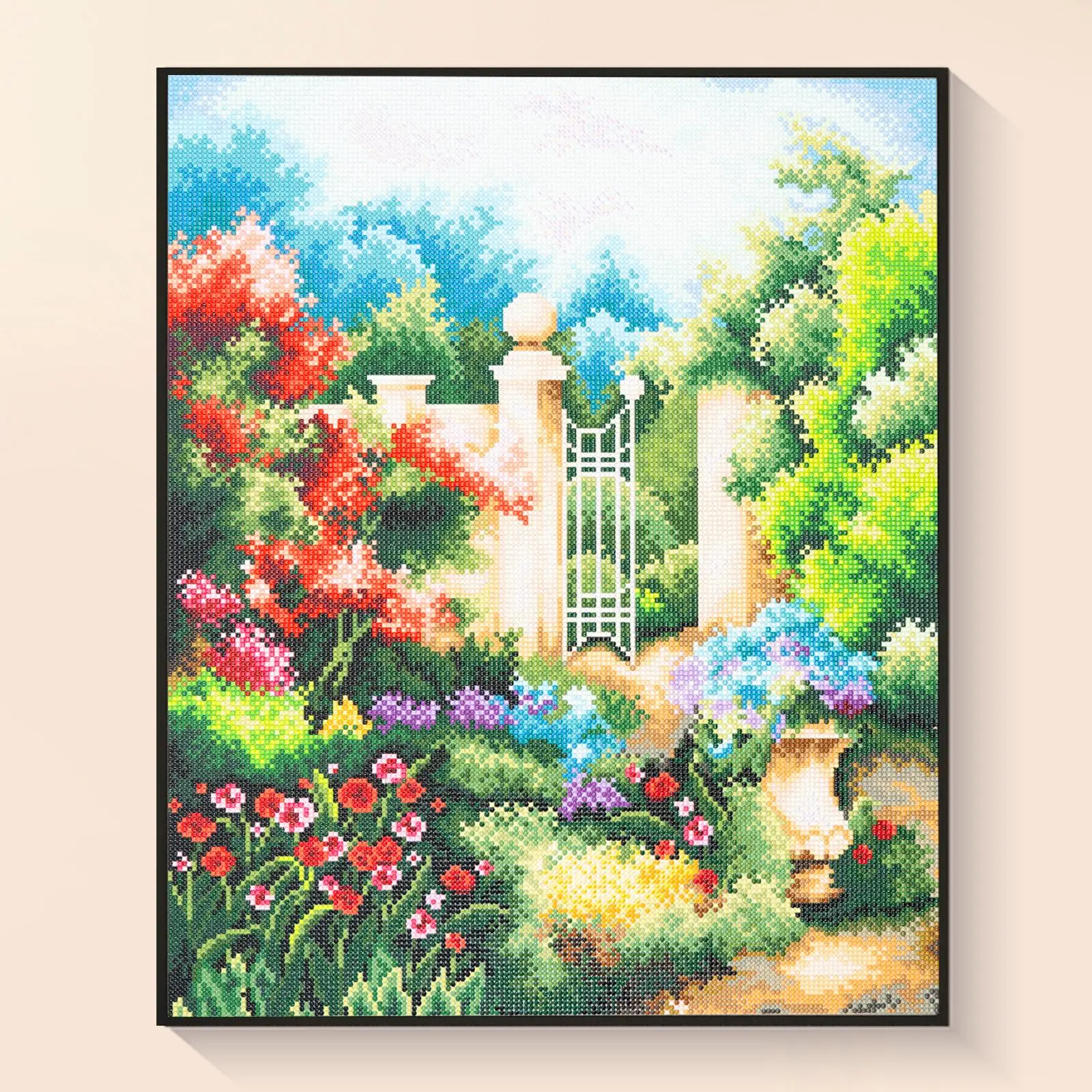 5D Diamond Painting Kit - DIY Full Drill 2.8 Acrylic AB Drills Craft, 21.7*25.6 in Floral Theme Charming Gate Landscape with 28000 Sparkling Diamonds, 20+ Colors Adults' Home Decor, Ideal Housewarming Gift (Toys & Hobbies, DIY Needlework), Vibrant