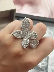 Luxury Artificial Zircon Ring for Women, Synthetic Zircon Rings, Cubic Zirconia Rings, Wedding Engagement Anniversary Party Accessory Gift, Bridal Engagement Jewelry, Elegant Copper Jewelry All Seasons Wear