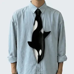 MUS625 3D Printed Orca Killer Whale Tie, Realistic Ocean Predator Necktie for Men, Fish Necktie, Funny Birthday Gift