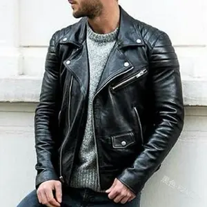 European and American men’s PU leather jacket, men’s youth stand-collar punk motorcycle leather jacket, menswear coats