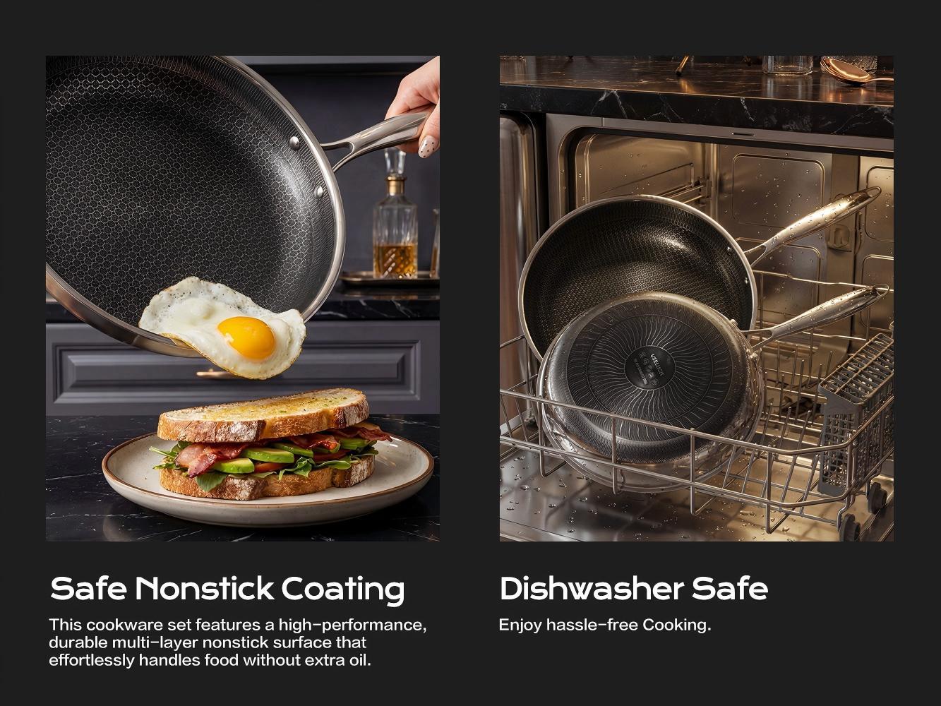 USELUCK-10 Inch Nonstick Stainless Steel Frying Pan with Glass Lid, Honeycomb Surface, Oven & Dishwasher Safe, Induction Compatible, PFAS-Free, Non-Toxic, All Cooktop Friendly