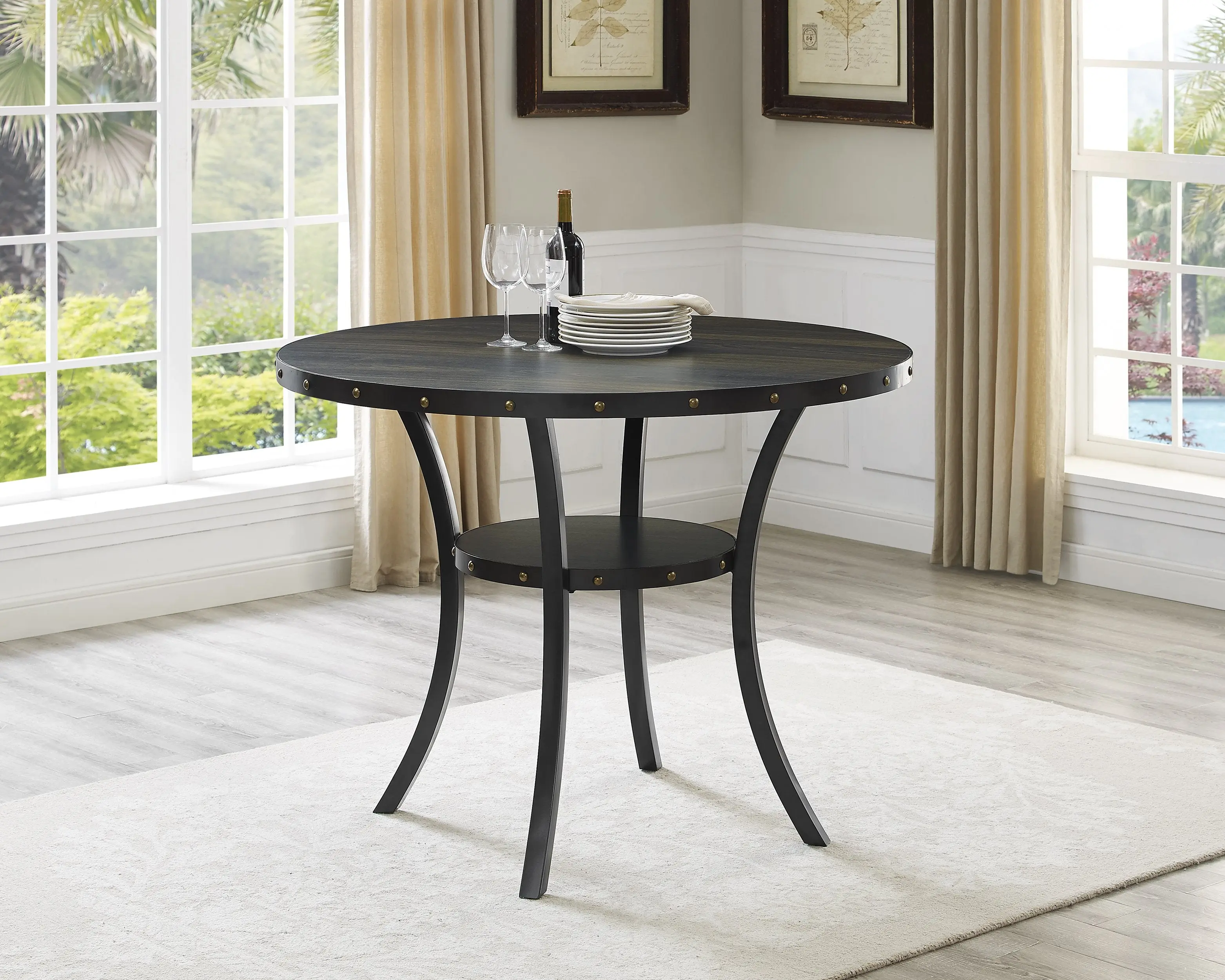 Biony Dining Collection Espresso Wood Counter Height Nailhead Dining Table Modern Furniture Dining Room