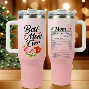 Keeps Drinks Cold 24H Hot 12H Best Mom Ever 40oz Coffee Tumbler With Handle - Sarcastic Mom Quote Mug - Unique Mother's Day Present