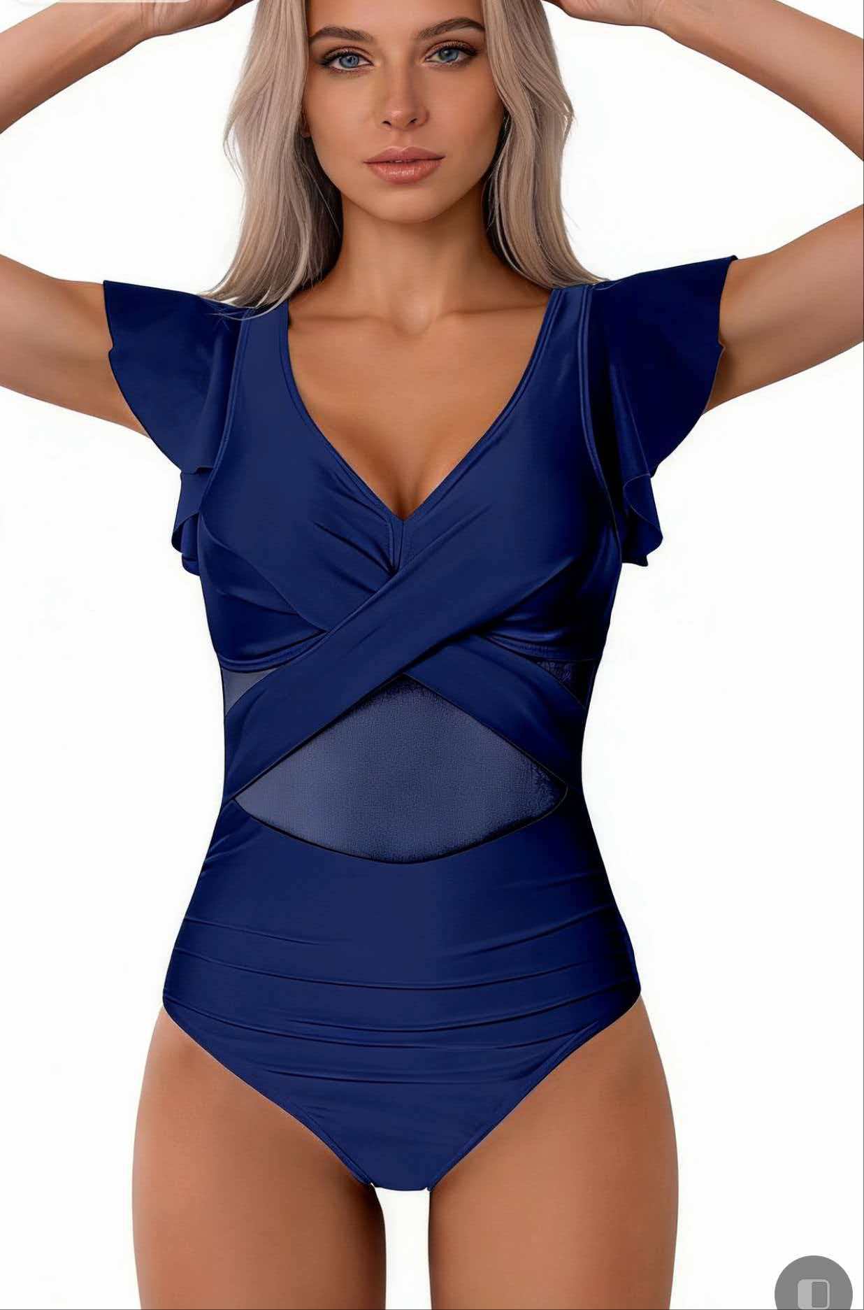New European and American style swimsuit, mesh bikini, women's quick-dry sports one-piece swimsuit