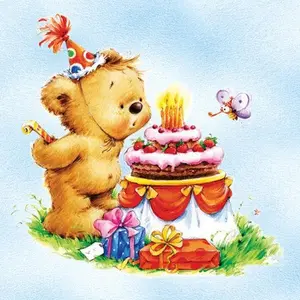 Birthday Bear Blue Luncheon Napkins