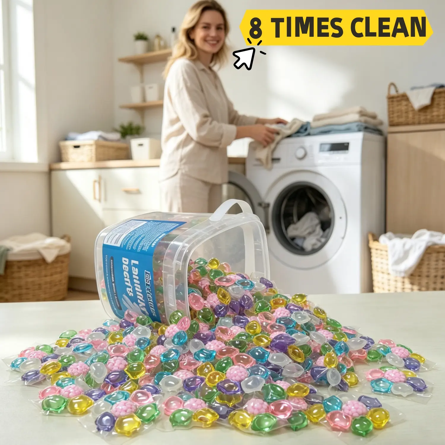 7-in-1 Laundry Scent Booster Beads, PET Material Dye-Free Fabric Care with Concentrated Active Ingredients, Blush Pink Household Essentials Kit Including Diatomaceous Earth Detergent Balls & Toilet Bowl Cleaners