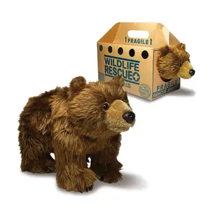 Wildlife Rescue Brand 15" Adorable Rescue Grizzly Bear Plush with Realistic Crate & ID Card Ethical Sustainable Materials