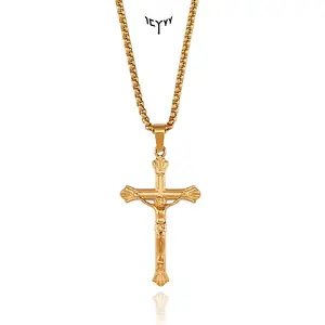 ICYYY Crucifix Necklace 18K Gold Plated For Men And Women, 316L Stainless Steel, Box Chain, Unisex, Jesus Christ Pendant, Cross Necklace, Autumn Accessories, Fashion Jewelry, Exquisite Design, Christmas Gift