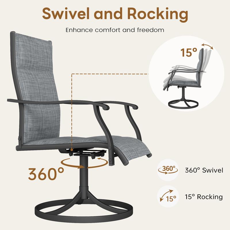 Outdoor Patio Swivel Dining Chairs Set of 2/4, 360 Swivel and All Weather Rocking Chair with Padded Textilene Mesh Fabric and Rust Proof Steel Frame, 400 Lb. Capacity, Grey
