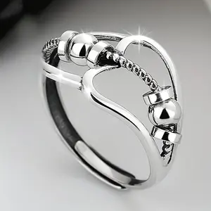 1pc Women's Open Ring, Silver-Plated, Irregular Rotatable Fidget Ring, Trendy European and American Style, Hypoallergenic Index Finger Ring, Focus Assistant,, Irregular Design, Minimalist Ring, Durable Plating, Statement Ring, Adjustable Ring
