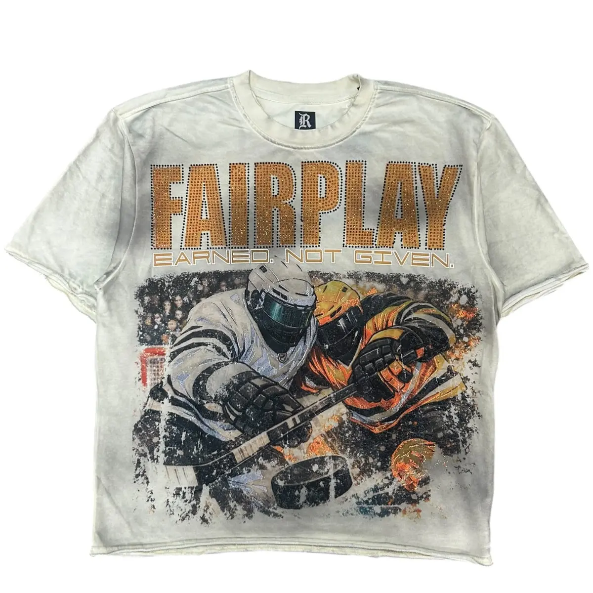 R3BEL | FAIR PLAY RHINESTONE TEE - CREAM