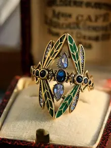 Vintage Dragonfly Rhinestone Ring, Retro Palace Style Women’s Insect Jewelry for Parties and Vacations, Unique Design