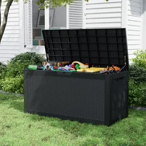 RIWENGO 31 Gallon Deck Box Resin Outdoor Storage Waterproof UV Resistant Lightweight Storage Box for Garden Tools Pool Supplies