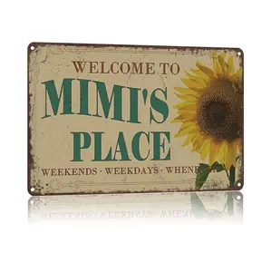 8x12 inch Vintage Tin Sign, Welcome To Mimi's Place, Rustic Home Decor, Floral Wall Art, Perfect High-Quality Metal, plaque funny bar sign Rectangle Design Plaque Gift