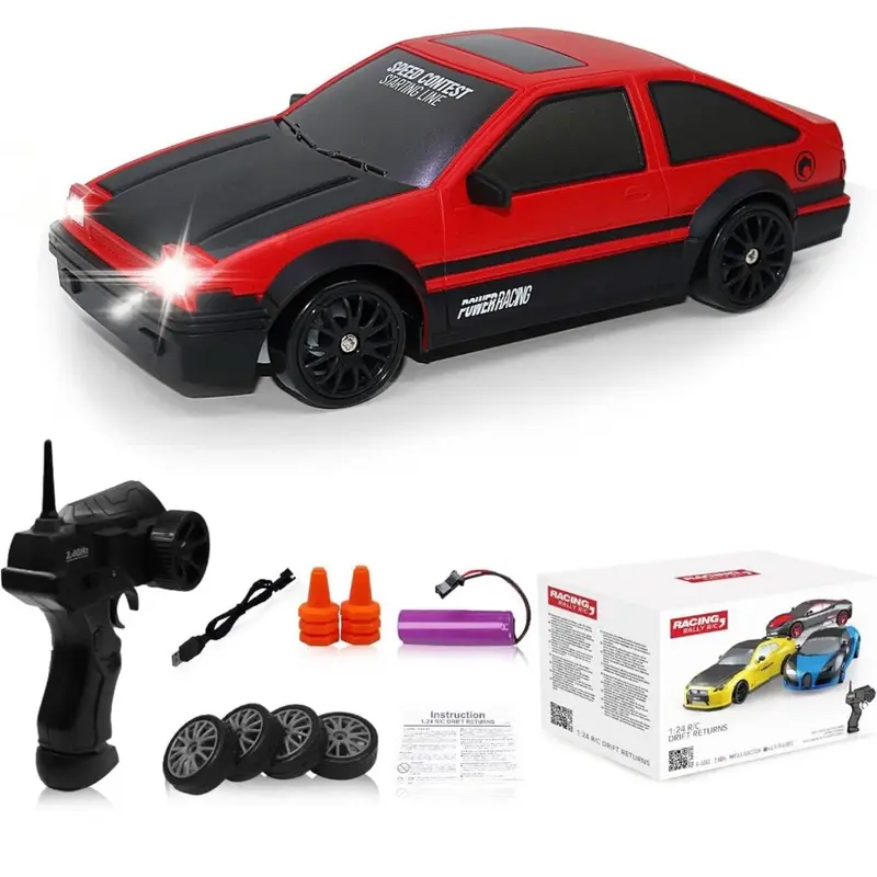 RC Drift Car 1:24 Scale 4WD Led Headlights High Speed Gift Set Boys Girls Game Remote Control