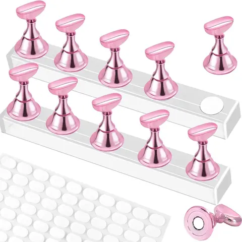 Nail Stand set,Nail Holder Stand with 100 Pcs Double Sided Tape,Press on Nail Stand,Nail Practice Hand,Nail Holder for Painting Nails,for Nail Art Display,Nail Art Equipment,Home DIY Beginner Salon Supplies(Pink)