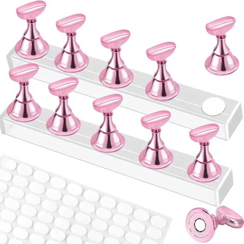 Nail Stand set,Nail Holder Stand with 100 Pcs Double Sided Tape,Press on Nail Stand,Nail Practice Hand,Nail Holder for Painting Nails,for Nail Art Display,Nail Art Equipment,Home DIY Beginner Salon Supplies(Pink)