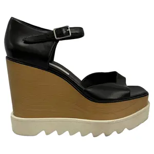 Pre-owned Stella McCartney Women's Stella McCartney Platform Elyse Wedge Sandals in Black Leather  by Rebag