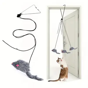 Cat toy hanging door retractable cat teaser stick triangular hook adjustable hanging cat toy small mouse