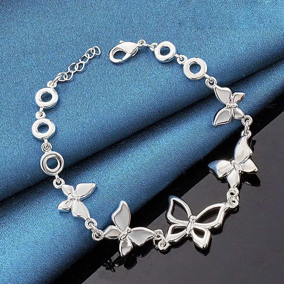 925 Sterling Silver Plated Bracelets for Women Silver Butterfly Bracelet Butterfly Charm Bracelet Fashion Jewelry Gifts Adjustable Charm Bracelets Jewelry Present for Women,Anniversary Holiday