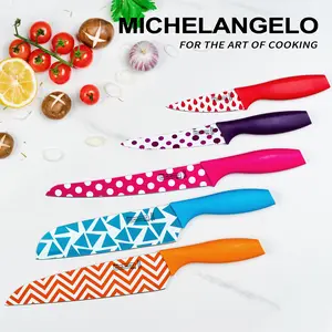 MICHELANGELO Stainless Steel Knives Set , Sharp 10-Piece Kitchen Knife Set with Covers, Multicolor Knives,  5 Rainbow Knives & 5 Sheath Covers