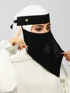 Women's Pure Color Heart Triangle Face Mask, Soft Breathable Single Layer Niqab, Islamic Khima Headscarf for Middle Eastern Muslim Prayer