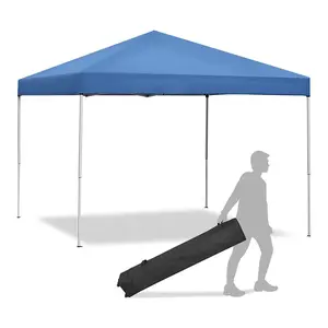 Zeny 10x10 Ft Blue Folding Canopy Tent with Steel Frame, Straight Legs, Quick Setup & Carry Bag, 8-Person Outdoor Shelter for Patio Parties (Sports & Outdoor, Camping & Hiking Tents & Accessories)
