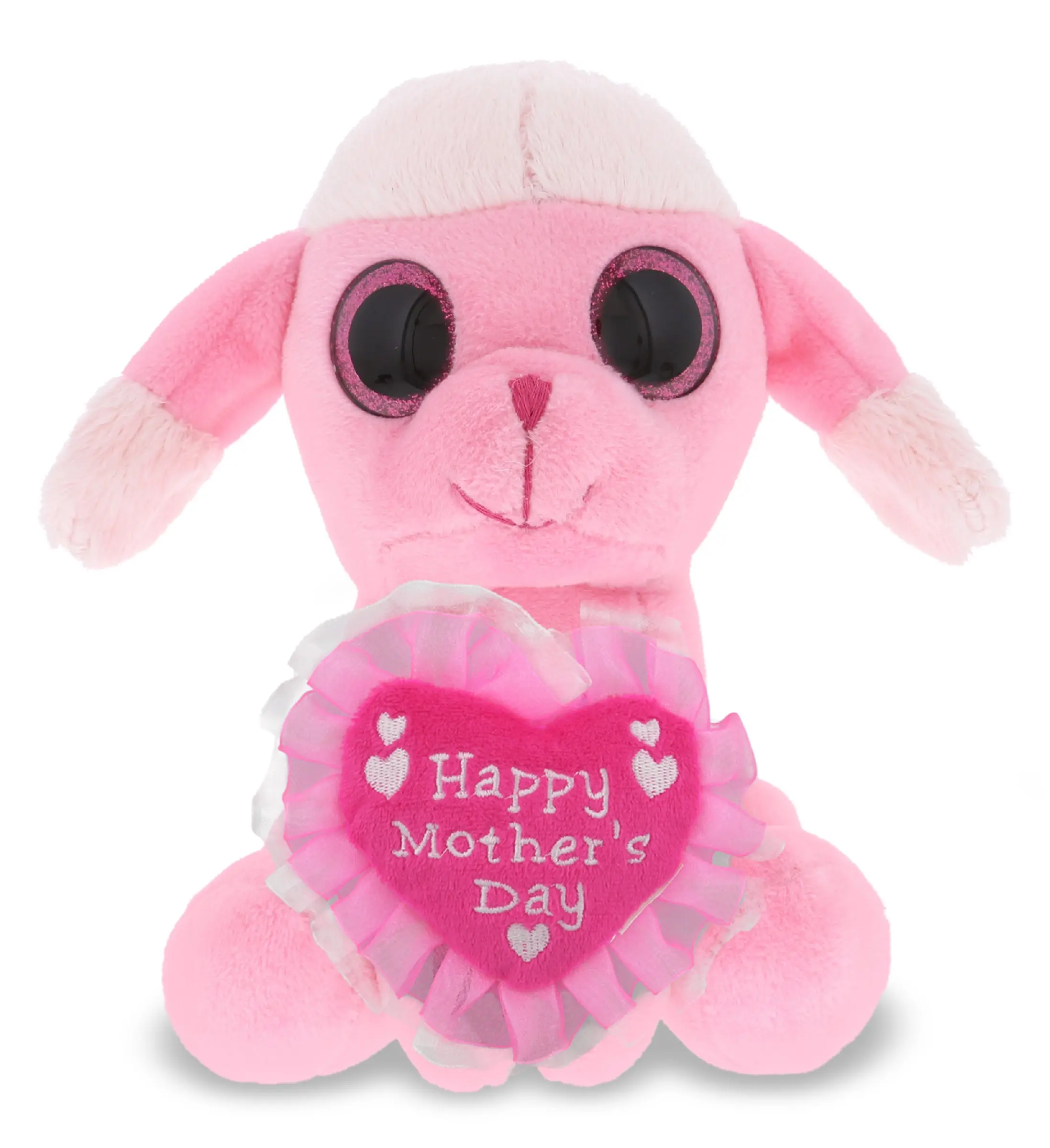 DOLLIBU Small Pink Polyester Poodle Stuffed Dog Toy - Plush Heart, Sparkling Eyes, Mothers Day Gift