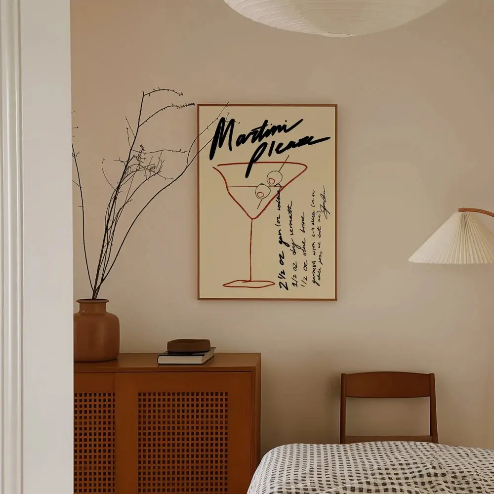 1pc Martini Poster, Vintage Cocktail Art Print, Mid-Century Modern, Art Deco Style, Classic and Modern Kitchen Art, Bar Cart Art, Food Art, Hand Lettering, Fashion, Wall Art, Unframed, Canvas, Indoor Outdoor Usage, Solid Pattern, Recommended Rooms Decor D