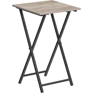 Folding TV tray table, wooden TV tray, portable sofa side table, industrial style desk for small space, space saving, easy to install and fold, gray and black