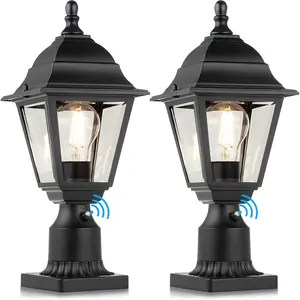 Outdoor  Lights, 2-Pack  Outside  Lamps with Pier Mount, Exterior Pole Lantern with Clear Glass, Matte Black Light Fixture for Patio, Garden, Walkway