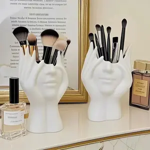 Creative Human Face Design Makeup Brush Holder, 1 Count Multi-functional Makeup Brush Storage Holder, Desktop Makeup Tool Organizer for Home & Office, Boxes, Beauty Supplies Organizer