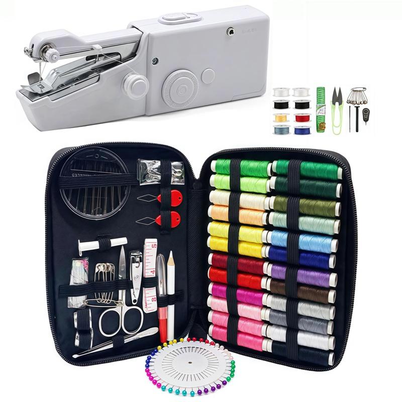 Portable Electric Multifunctional Home Sewing Machine Set, Mini Handheld Sewing Kit for Beginners, Home DIY Clothing Repair Tools, Summer Gift with Storage Bag