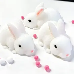 Handmade White Cute Bunny Squishy - Slow-Rebound TPR Soft Rubber Fidget Toy, Unisex Classic Novelty Stress Relief Casual Play Toy